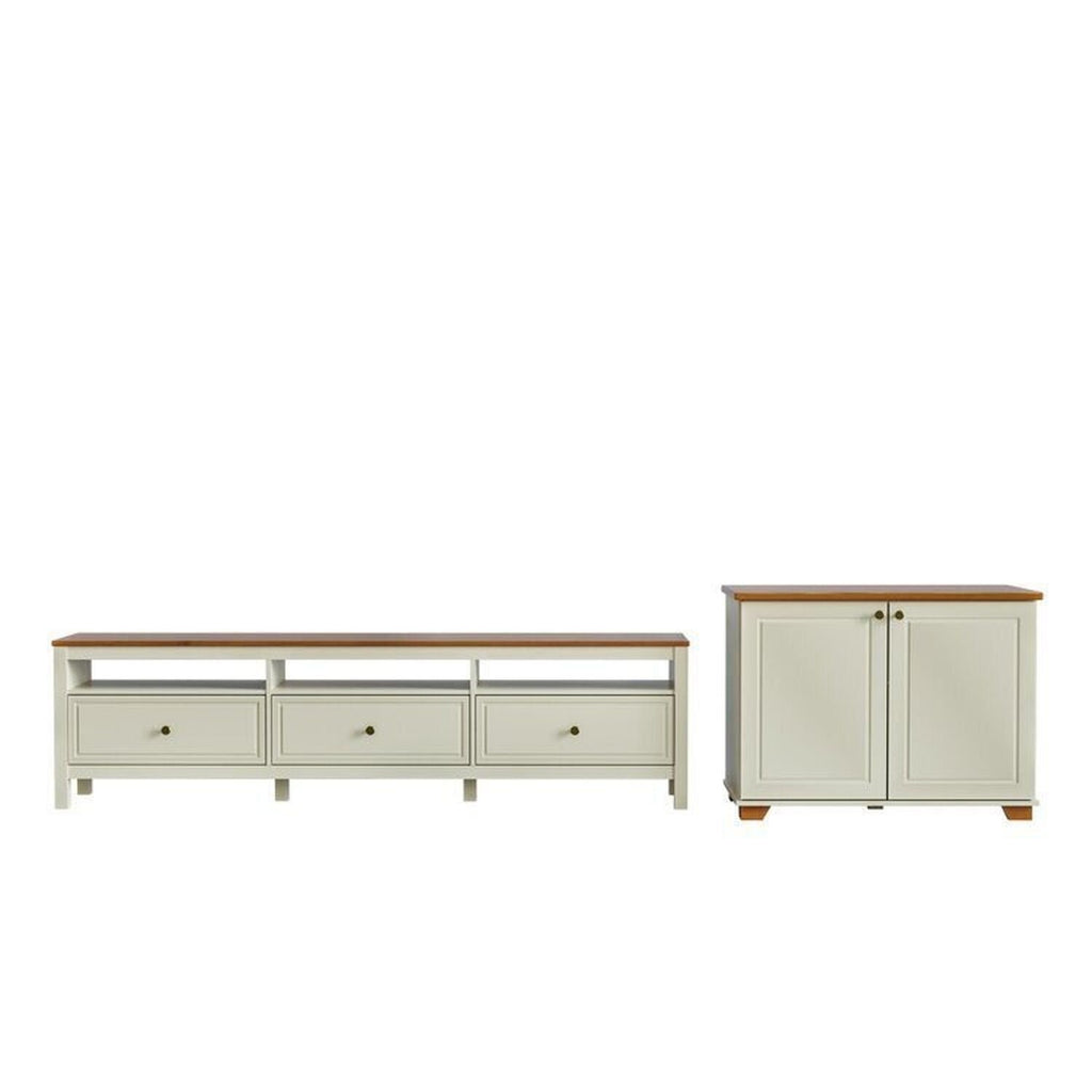 Conjunto Sala de Estar 2 Peças com Rack 2,10 e Armário 2 Portas Ananda CabeCasa MadeiraOriginals Branco Off White/Mel