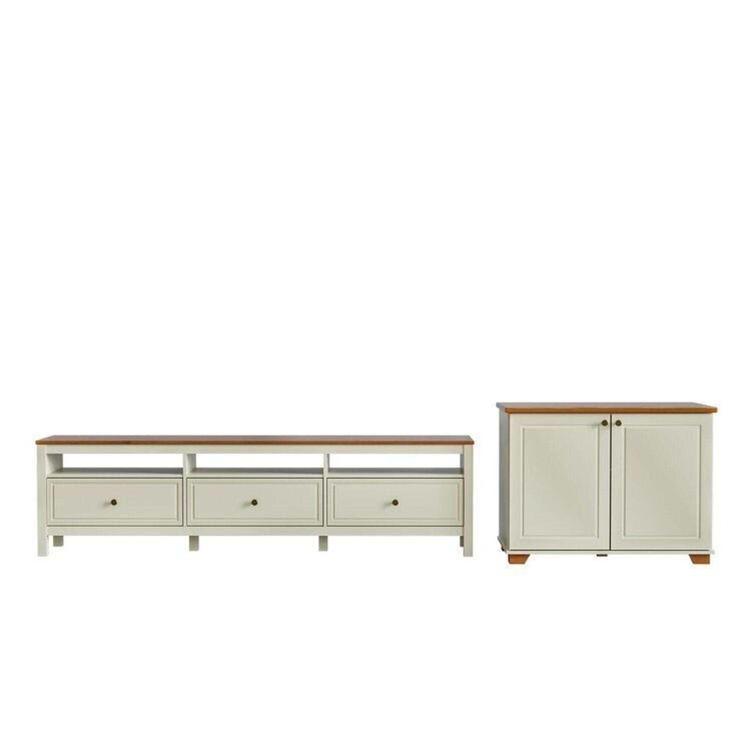 Conjunto Sala de Estar 2 Peças com Rack 2,10 e Armário 2 Portas Ananda CabeCasa MadeiraOriginals Branco Off White/Mel
