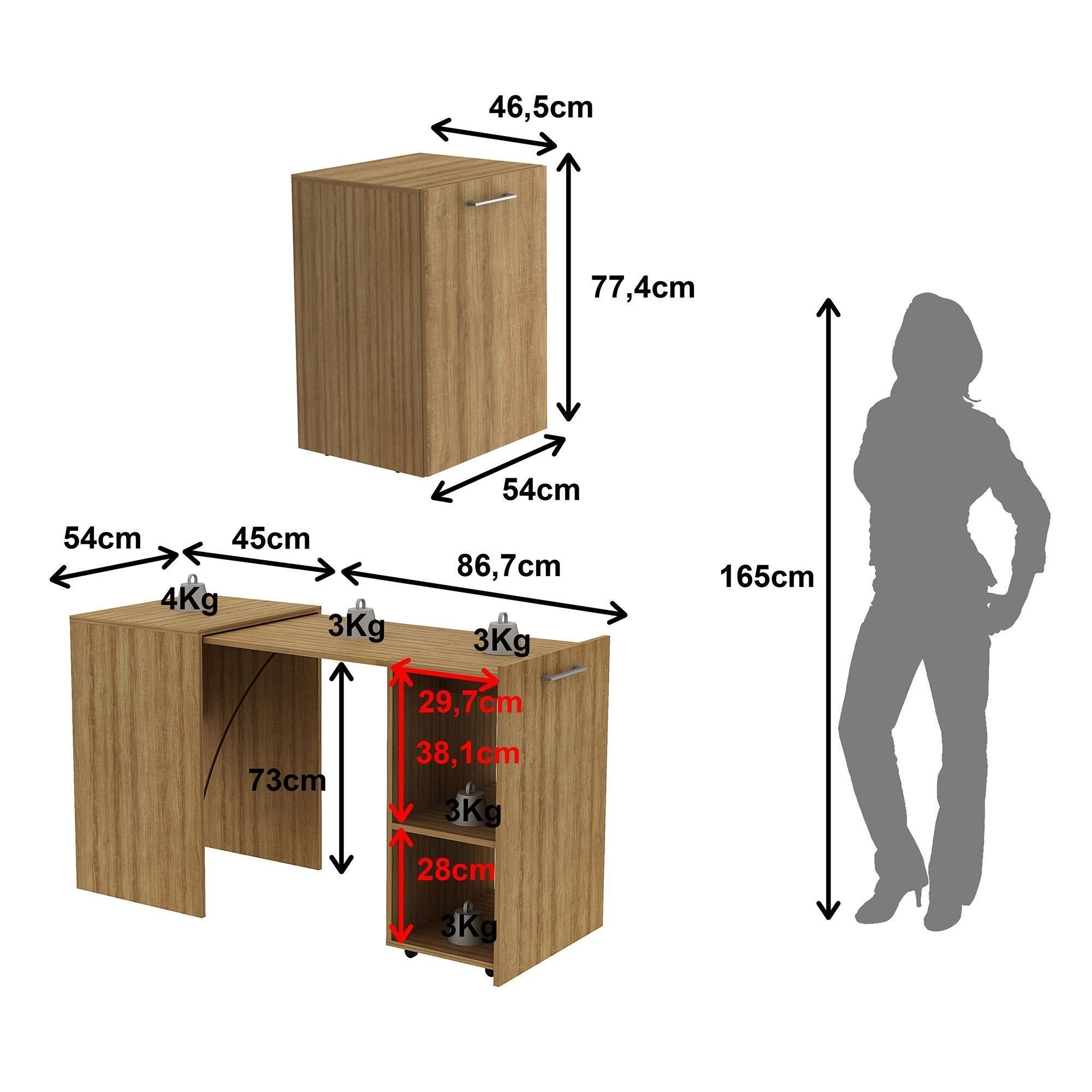 Escrivaninha Retrátil Mesa Escritório ME4170 54cm Tecno Mobili