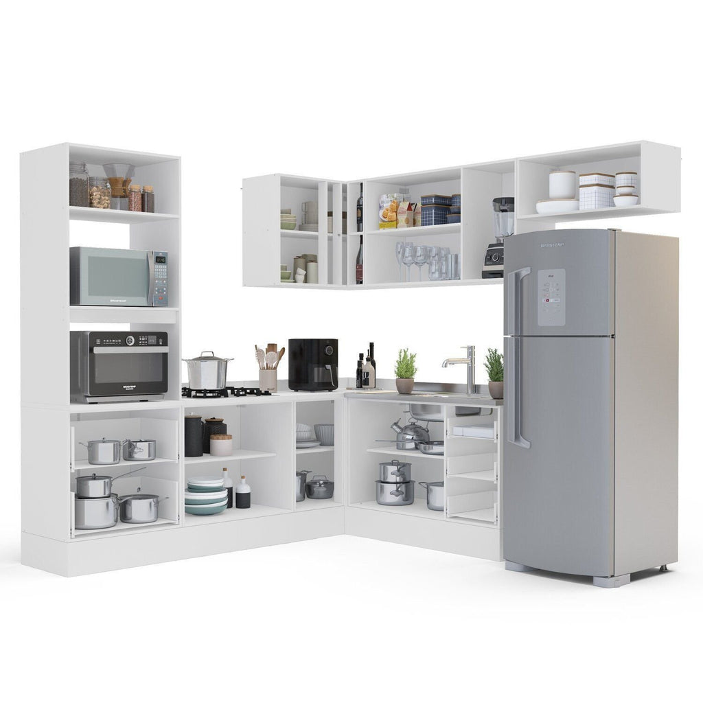 Cozinha Completa Modulada 8 Peças com Rodapé Pérola Yescasa Cinza/Branco