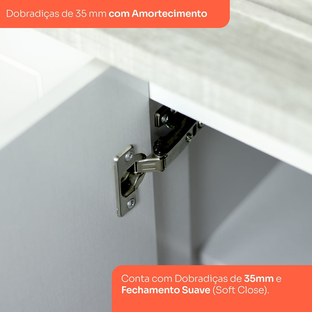 Cozinha Compacta Modulada 6 Peças com Aéreo para Micro-Ondas Emily Espresso Móveis Branco/HP/Calcare