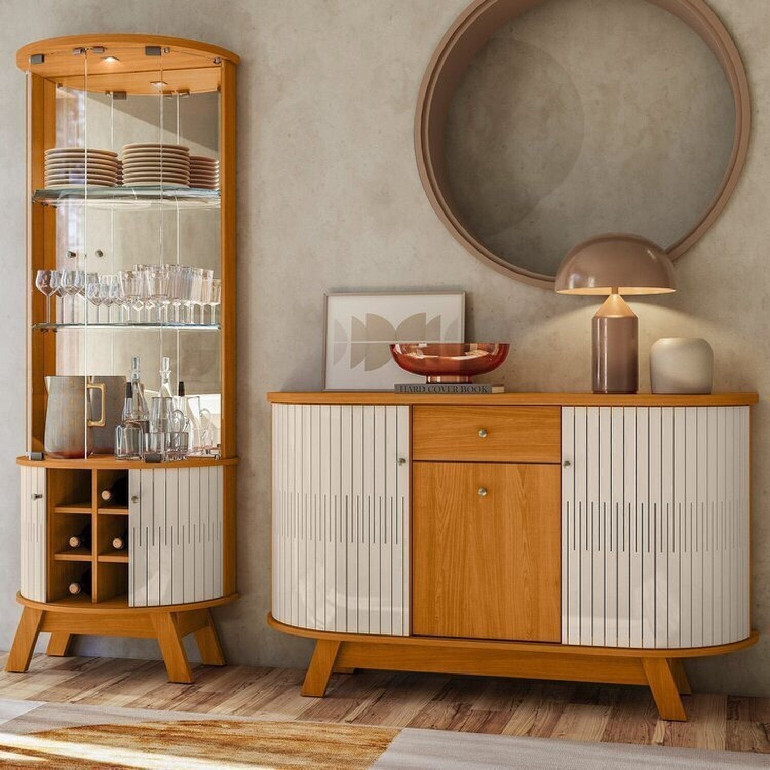 Conjunto Buffet Monza e Cristaleira Marina Espresso Móveis