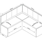 Conjunto Canto Alemão com Baú Mesa 120x77,8cm Tampo Vidro e 2 Cadeiras Milão Viero