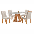 Conjunto Sala de Jantar Mesa Retangular Tampo Vidro Kyra 120x90 com 4 Cadeiras Arizona Cel Móveis