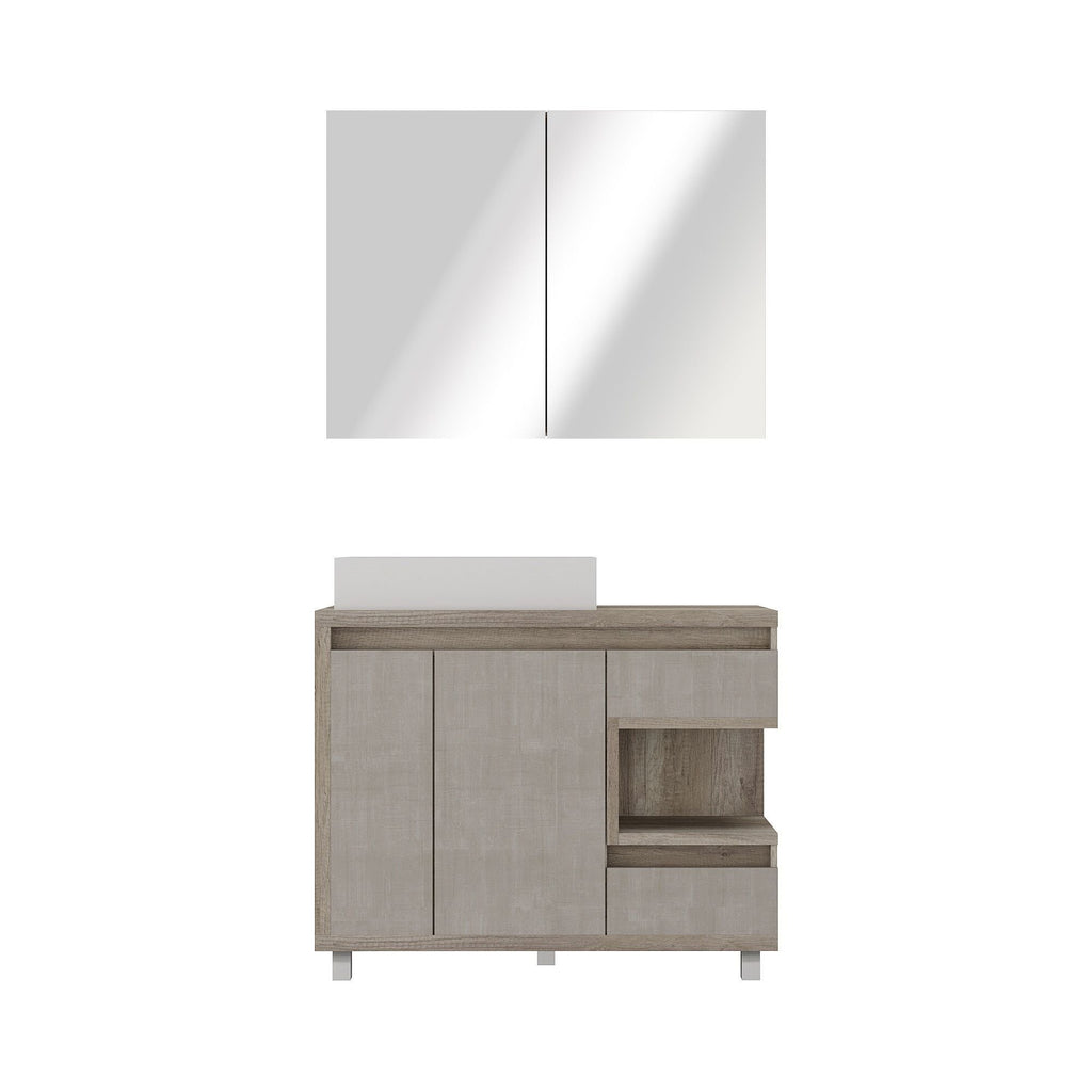 Conjunto para Banheiro Gabinete com Cuba e Espelheira Malba Móveis Bosi 100cm Cinza/Barrique/Argento