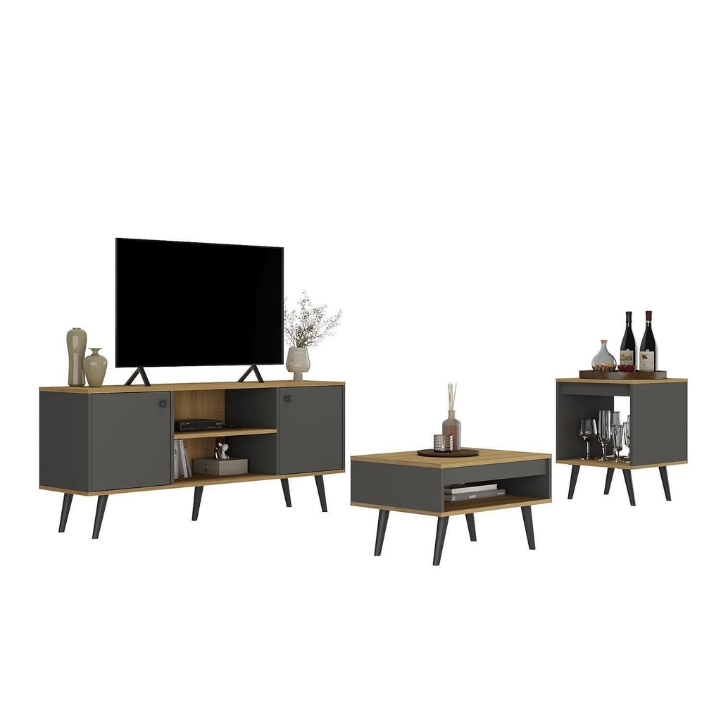 Conjunto Sala de Estar 3 Peças Rack para TV Mesa de Centro e Apoio Tóquio Ozini
