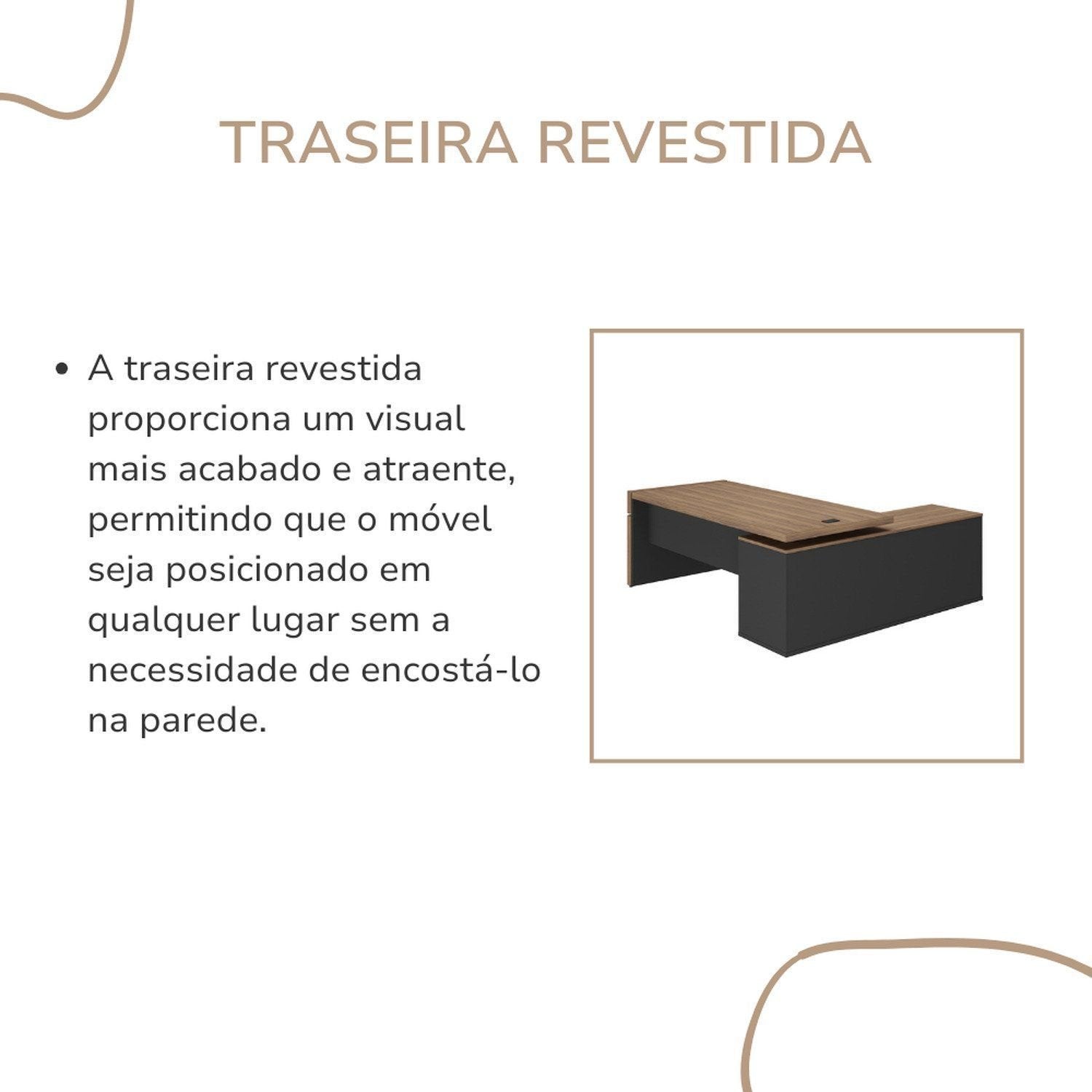 Escrivaninha Mesa Escritório em L com Caixa de Tomada Tamburato Estação Diretoria 202,5cm Marrom Artany