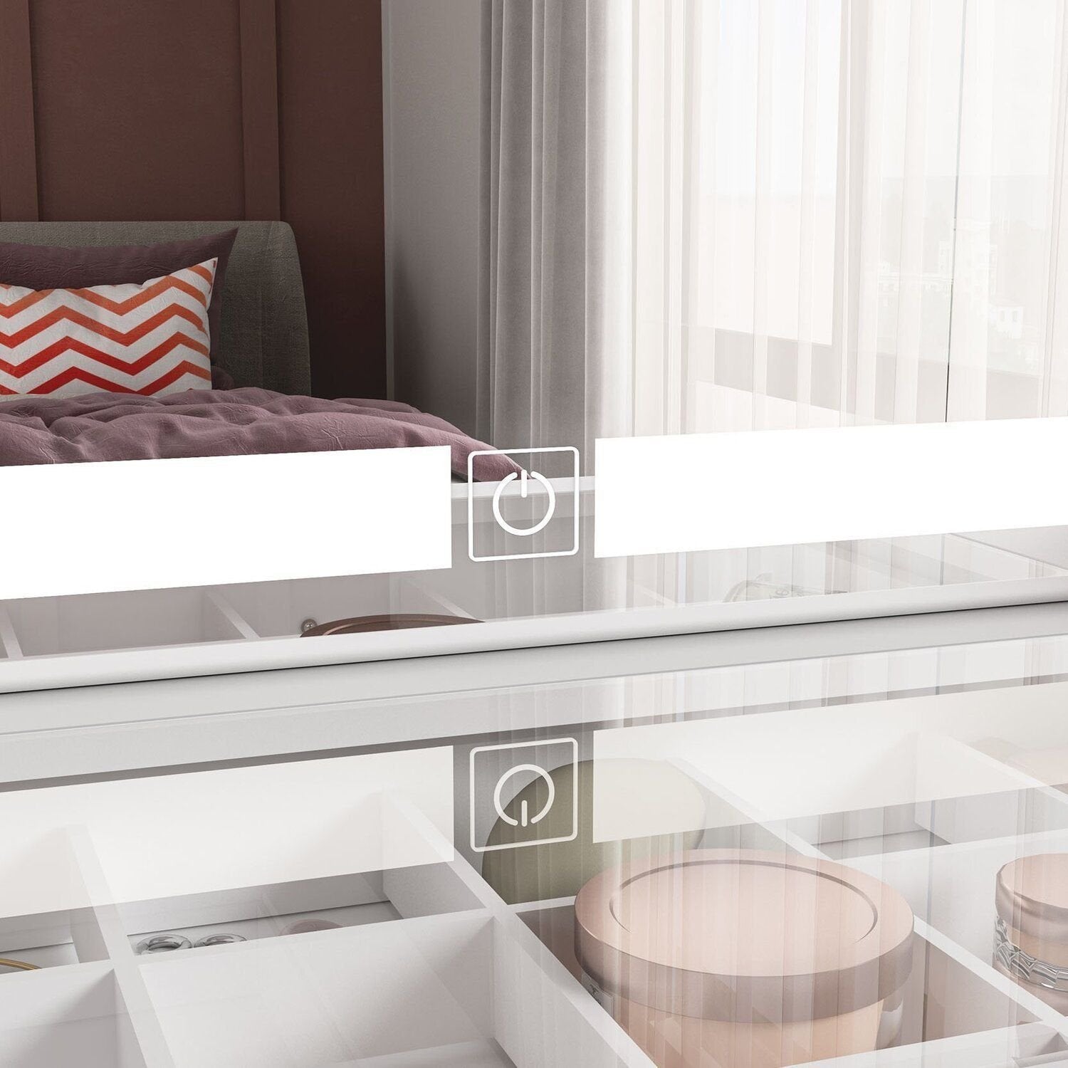 Penteadeira com Espelho Touch LED 7 Gavetas Iris Politorno Branco