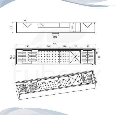 Canal Úmido Organizador Escorredor 90 cm Aço Inox 304 5 Módulos Tubrax UAC0001-N