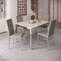 Conjunto Sala de Jantar Mesa Dubai Tampo Vidro com 4 Cadeiras Tokio Art Panta Cromado/Off White