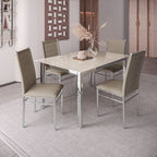 Conjunto Sala de Jantar Mesa Dubai Tampo Vidro com 4 Cadeiras Tokio Art Panta Cromado/Off White