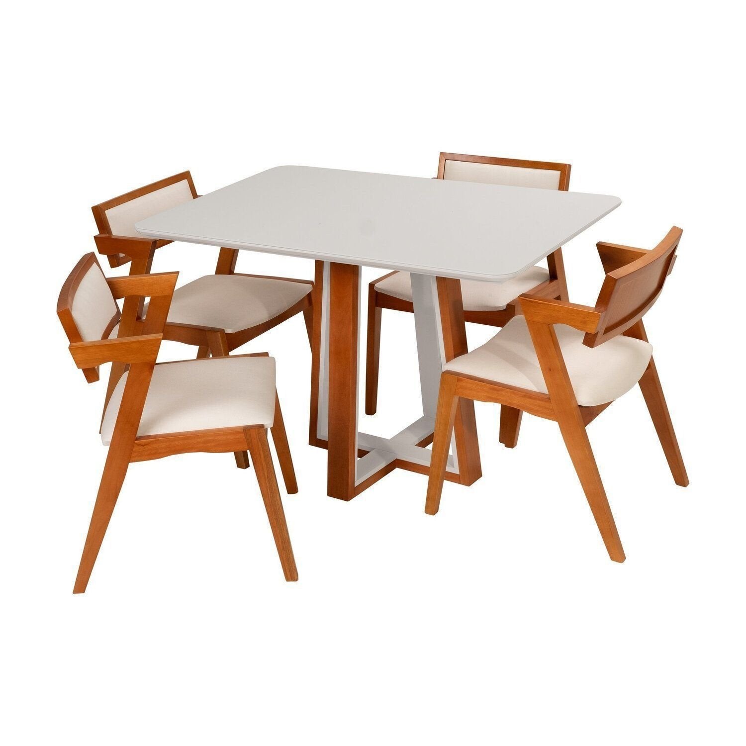 Conjunto Sala de Jantar Mesa Viena Tampo Vidro/MDF com 4 Cadeiras Ímola Authentic Espresso Móveis Champagnhe/Off White
