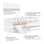 Bicama Solteiro MDF BP com Escadinha e Escorrega 3 Grades Cabeceira Megamobilia Branco