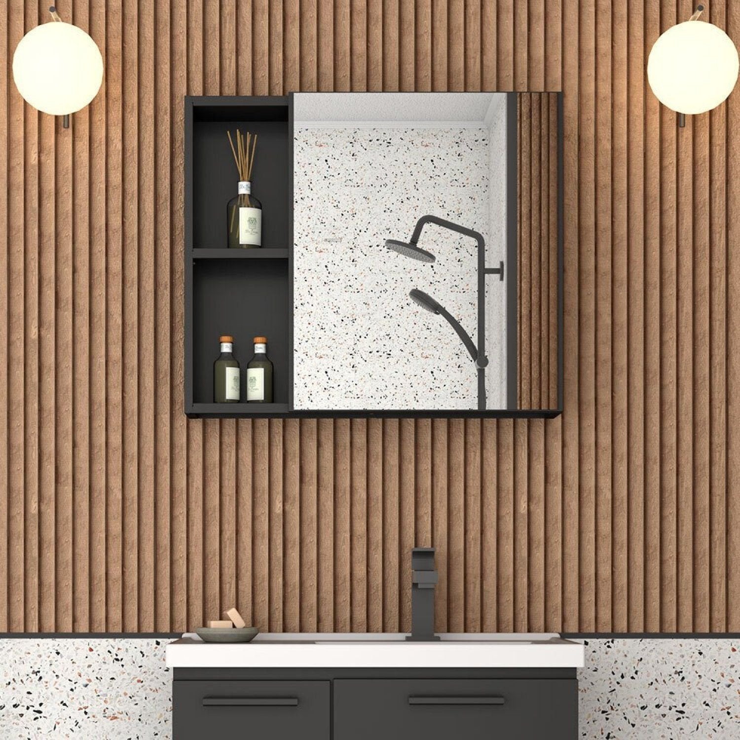 Espelheira para Banheiro Cozimax Ameixa 1 Porta 2 Nichos 60cm Preto