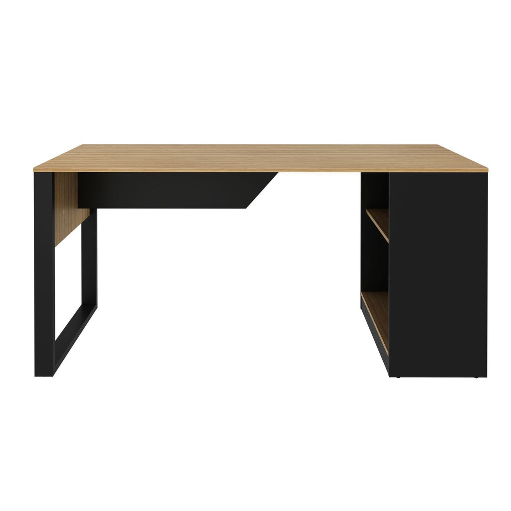 Escrivaninha Mesa Escritório 160cm Amêndoa e Preto Marrom Tecno Mobili ME4182