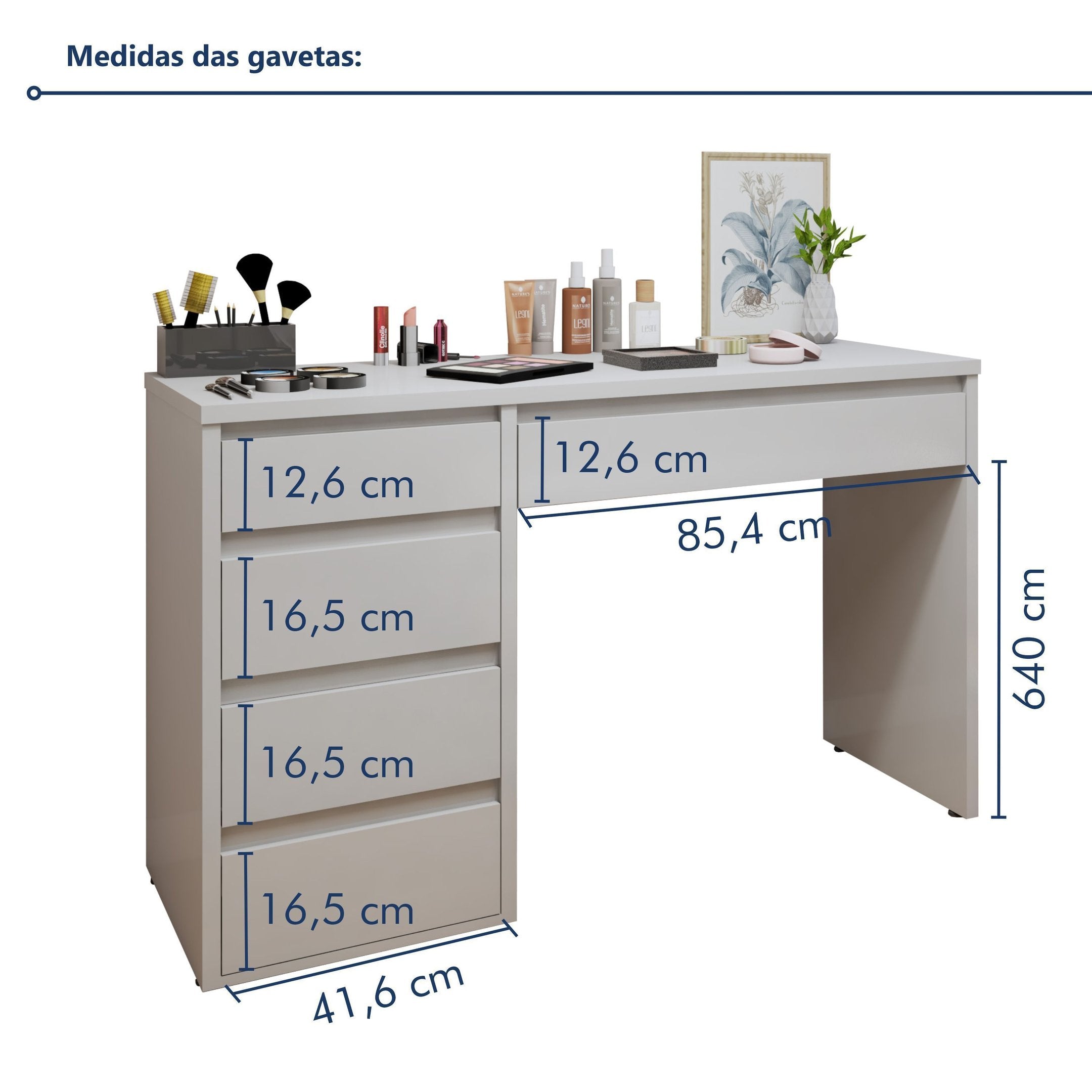 Penteadeira 5 Gavetas 100% MDF sem Espelho Giulia Yescasa Off White