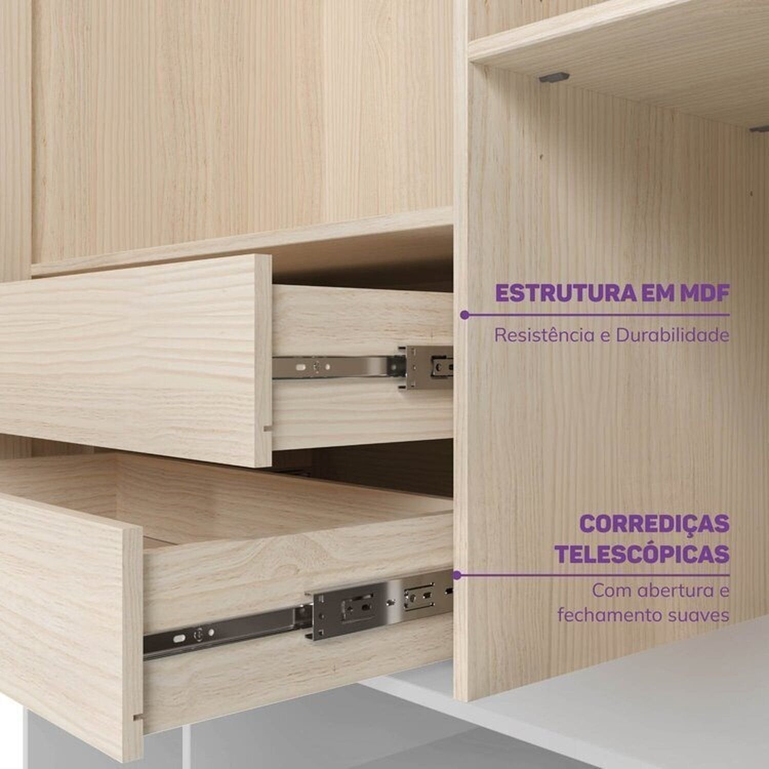 Quarto Completo com Guarda-Roupa Curió e Bicama Petit Casatema MadeiraOriginals Branco/Mel