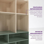Quarto Infantil Completo Guarda-Roupa Curió Treliche Escrivaninha Estante Petit Verde/Mel Casatema