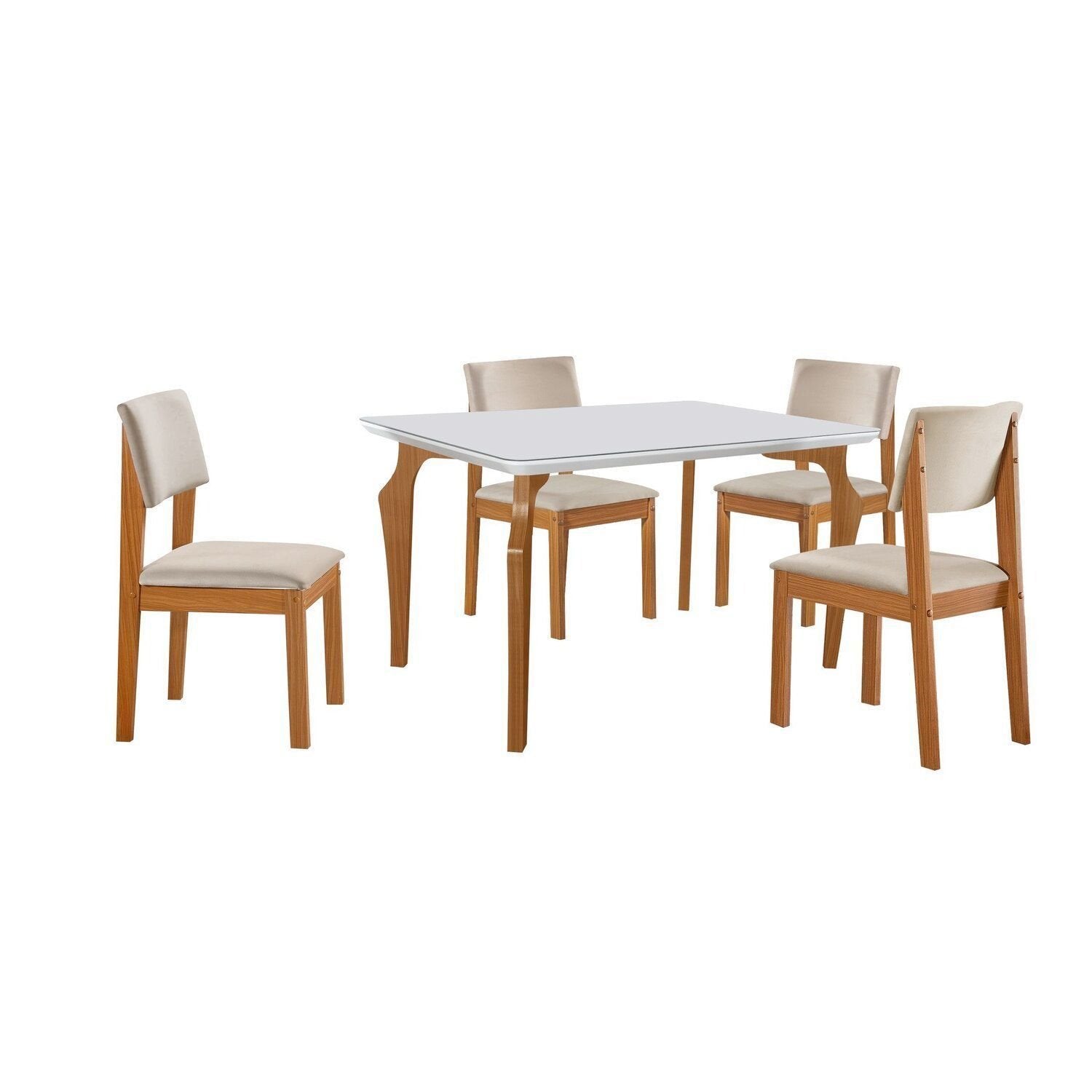 Conjunto Sala de Jantar Mesa Tampo Vidro/MDF com 4 Cadeiras Marialice LJ Móveis Cinamomo/Off White/Bege