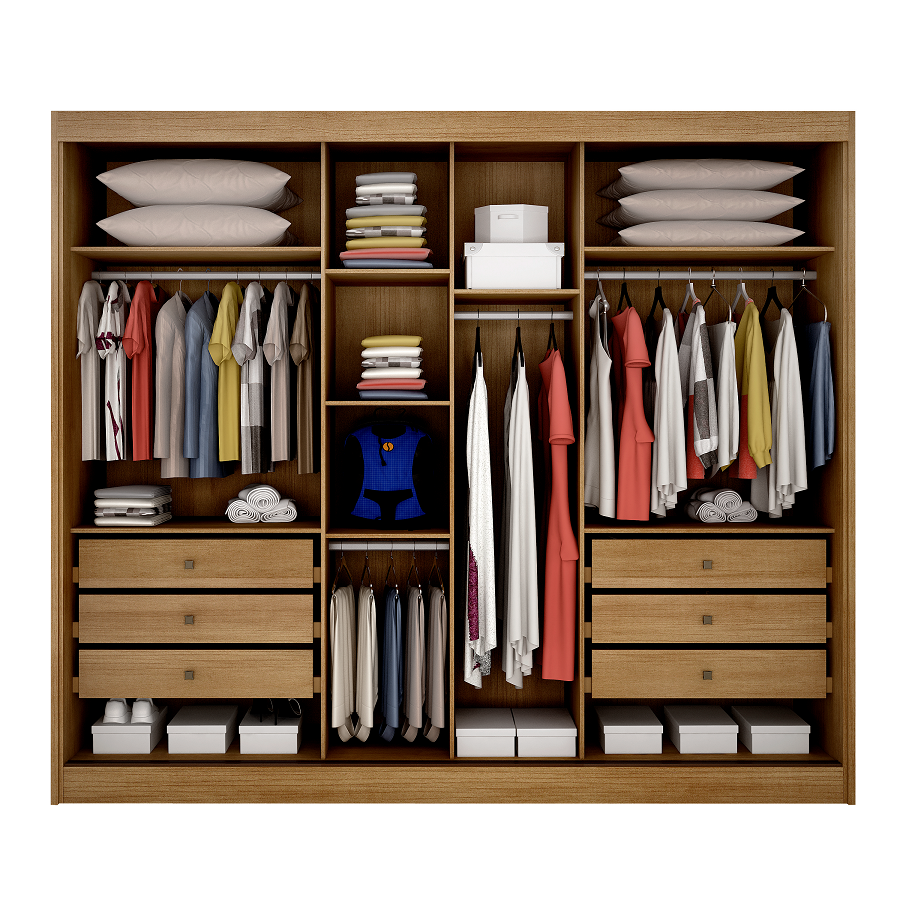 Guarda-Roupa Casal 3 Portas de Correr 6 Gavetas Soberano Novo Horizonte 100% MDF Marrom/Cumaru Fendi