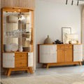 Conjunto Buffet Mônaco e Cristaleira Moss Porta Curva MDF LED Madetec