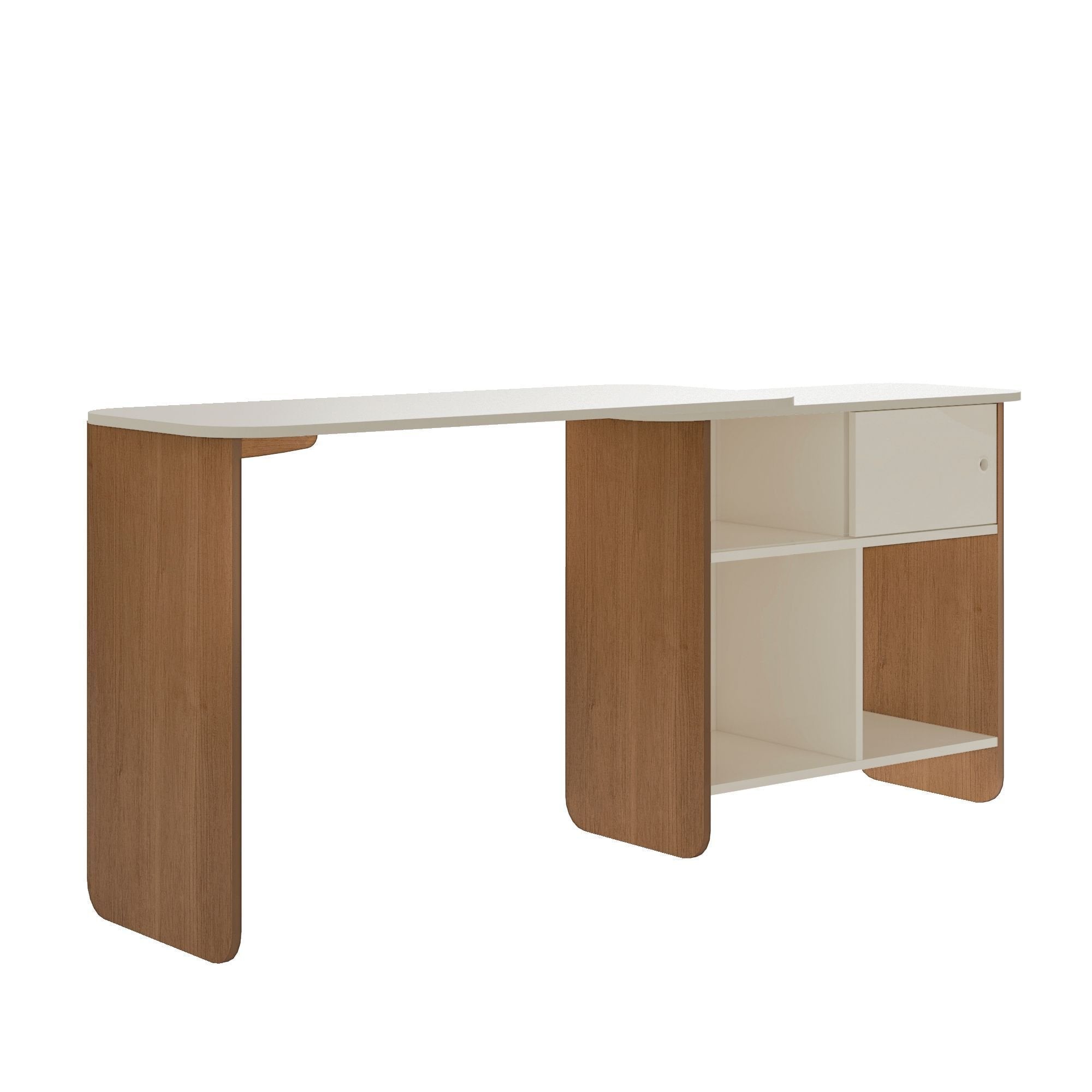 Escrivaninha Mesa Escritório Nomad 4 Nichos 1 Porta 114cm Artely Cinamomo e Off White