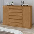 Cômoda 2 Portas 7 Gavetas com Chave e Prateleiras Vedra Móveis Lopas Amêndoa Clean/Off White