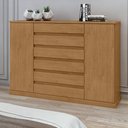 Cômoda 2 Portas 7 Gavetas com Chave e Prateleiras Vedra Móveis Lopas Amêndoa Clean/Off White