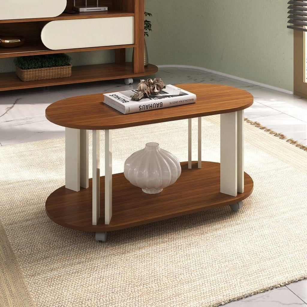 Kit Sala de Estar Rack Mesa Centro e Apoio Mundi Andes Espresso Móveis Cedro/Off White