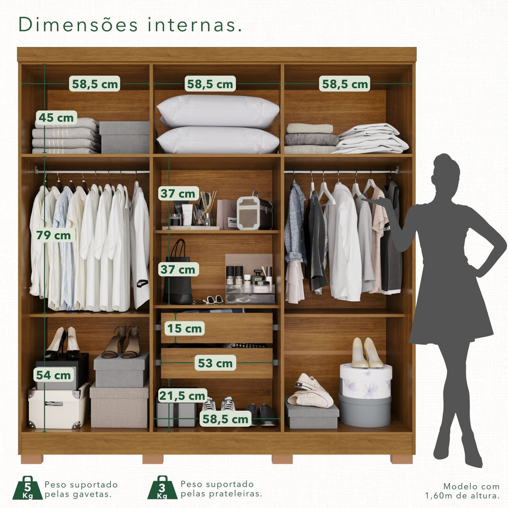 Guarda-Roupa Casal 6 Portas 2 Gavetas França Espresso Móveis MDP Off White/Cinamomo