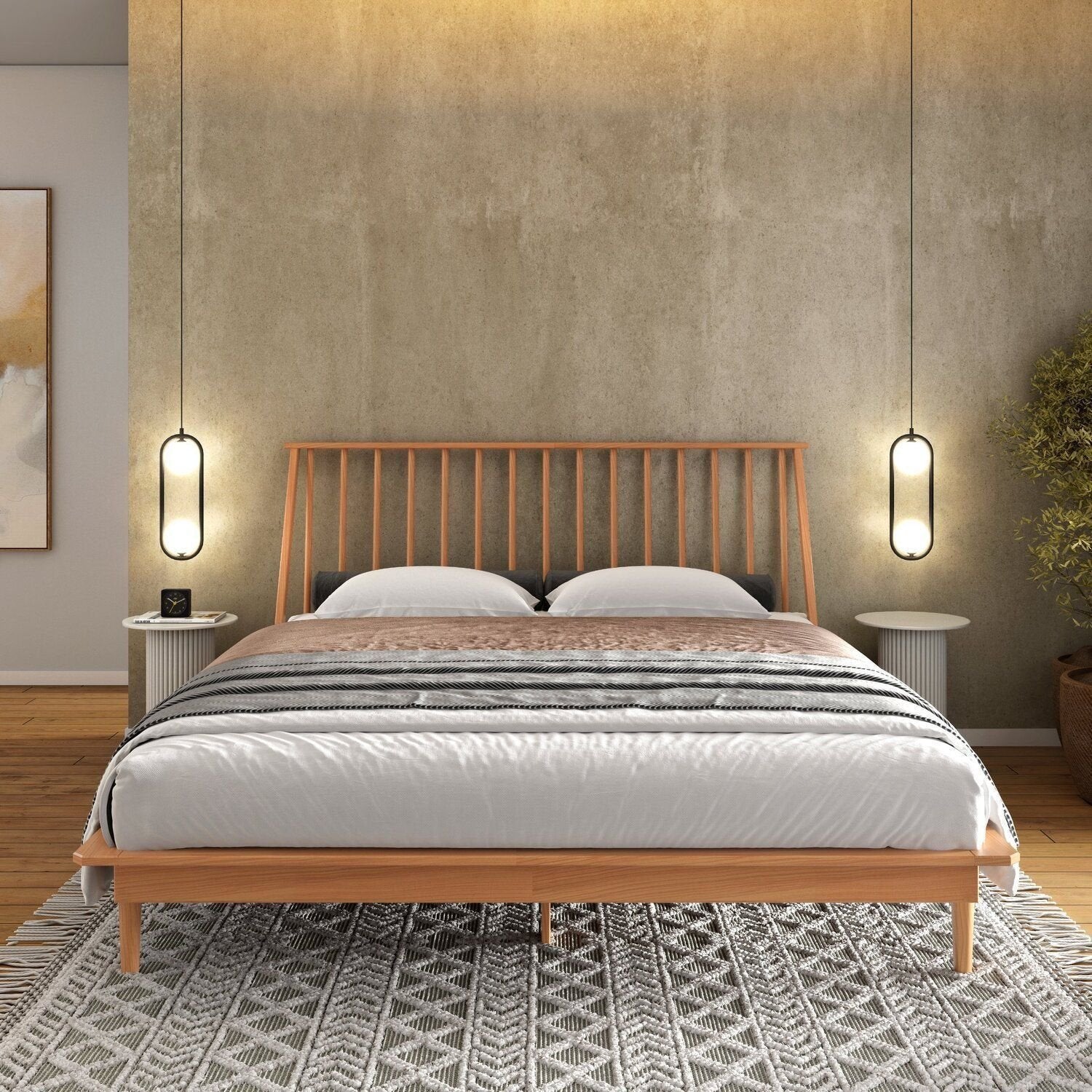 Cama Queen Madeira Maciça Nordik Maison Arven Marrom/Caramel