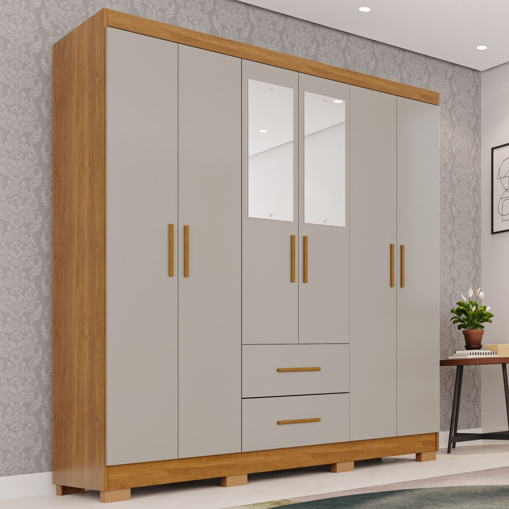 Guarda-Roupa Casal 6 Portas 2 Gavetas com Espelho Estrela Premium Sallêto Móveis 100% MDP Off White/Cinamomo