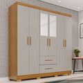 Guarda-Roupa Casal 6 Portas 2 Gavetas com Espelho Estrela Premium Sallêto Móveis 100% MDP Off White/Cinamomo