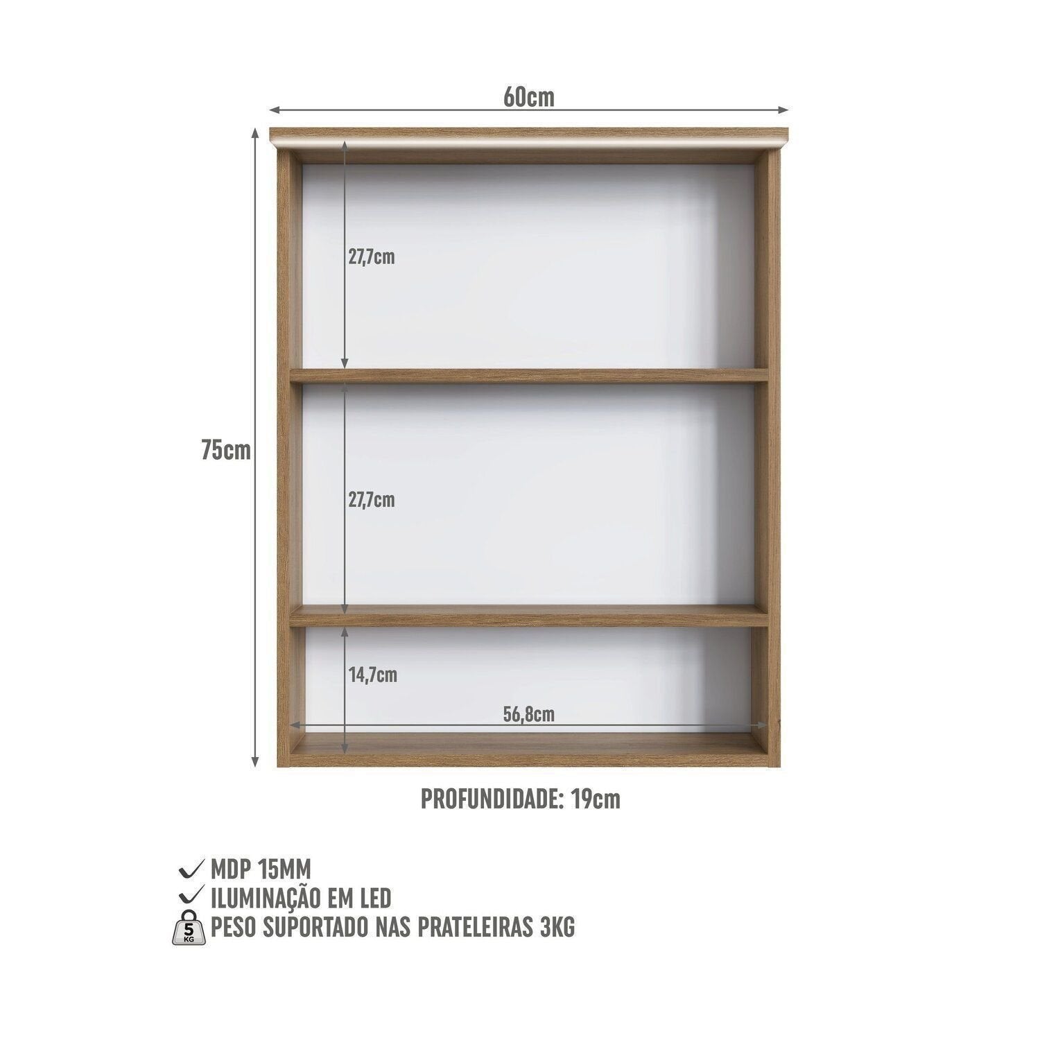 Conjunto para Banheiro Modulado Yescasa 156cm 5 Peças Cuba LED Bege/Mel/Arenas