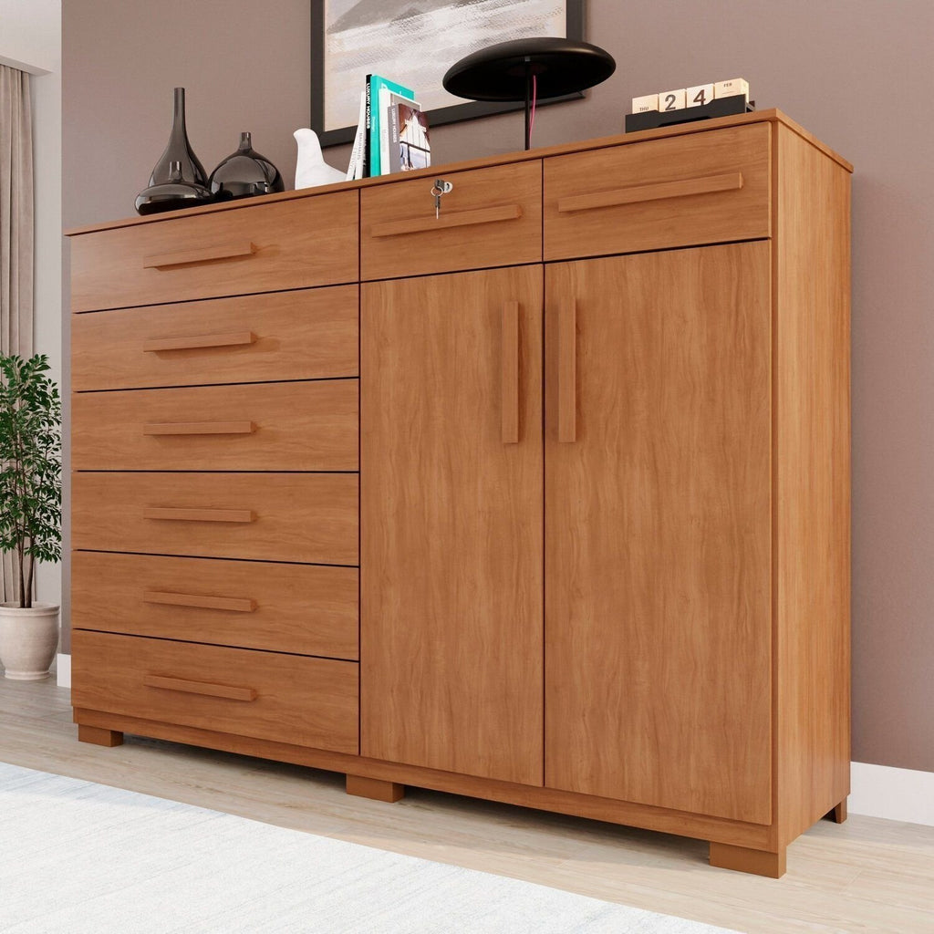 Cômoda para Quarto 2 Portas 8 Gavetas Esmeralda Espresso Móveis Marrom/Cinamomo