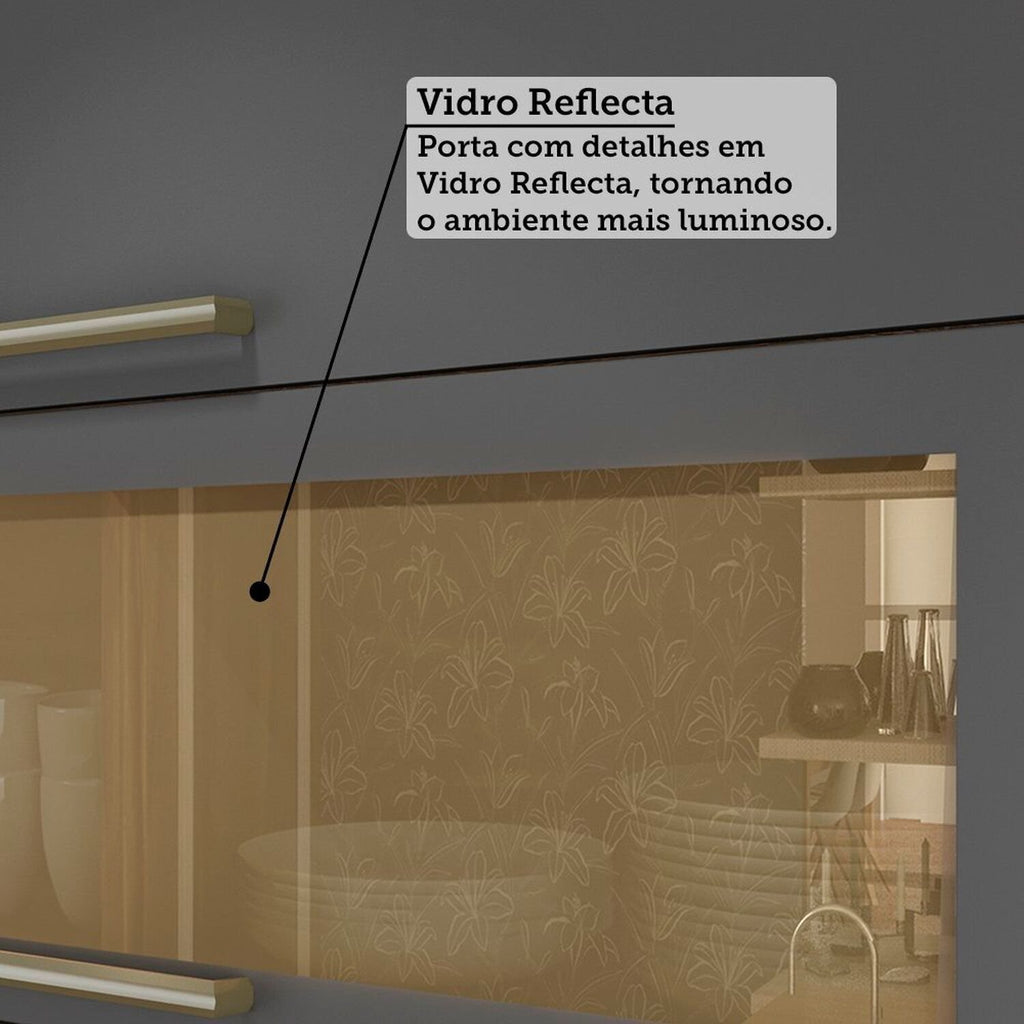 Armário Aéreo 2 Portas 120cm Vicenza Espresso Móveis Cinza/Amêndoa/Chumbo