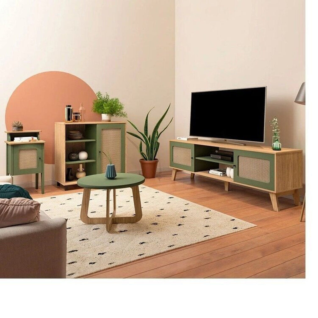 Conjunto Sala de Estar Completa 4 Peças Rack para TV Até 75 Polegadas Mesa Centro Lateral Aparador Carvalho Menta Espresso Móveis