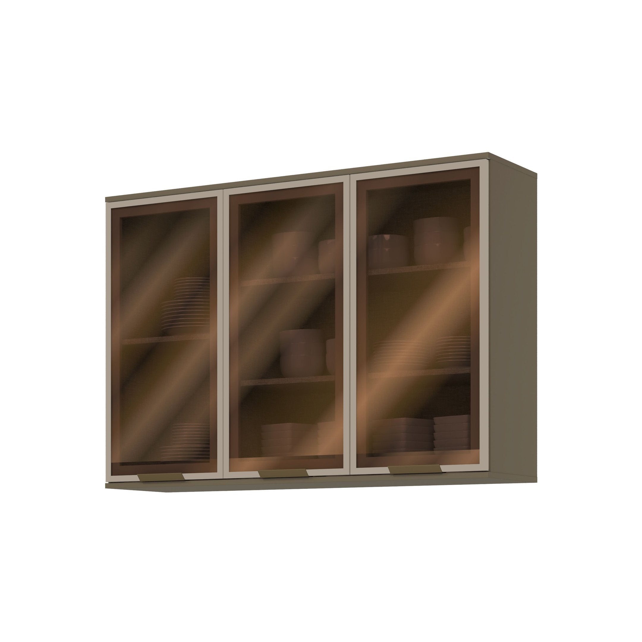 Armário Aéreo 3 Portas com Vidro Connect Henn Cinza 120cm