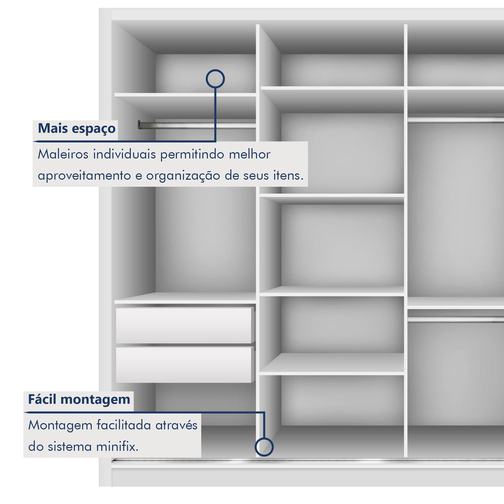 Guarda-Roupa Casal 4 Portas de Correr 4 Gavetas Zara Yescasa MDP Branco