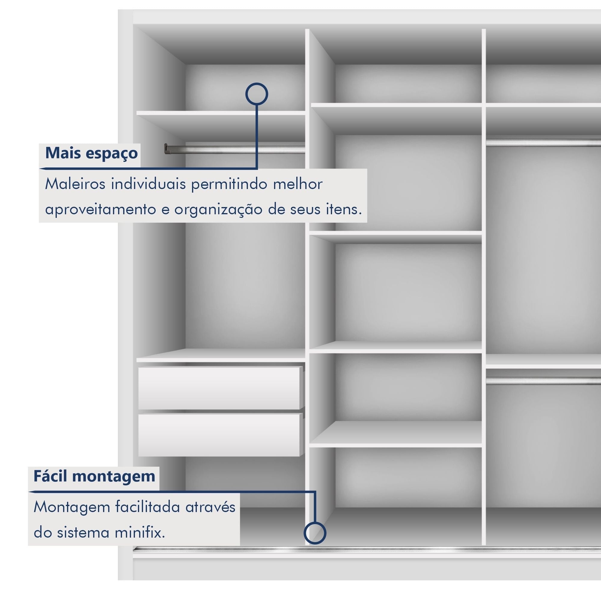 Guarda-Roupa Casal 4 Portas de Correr 4 Gavetas Zara Yescasa MDP Branco