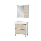 Conjunto para Banheiro Gabinete Suspenso com Cuba e Espelheira LED Malibu Ozini 80cm Branco/Legno Crema