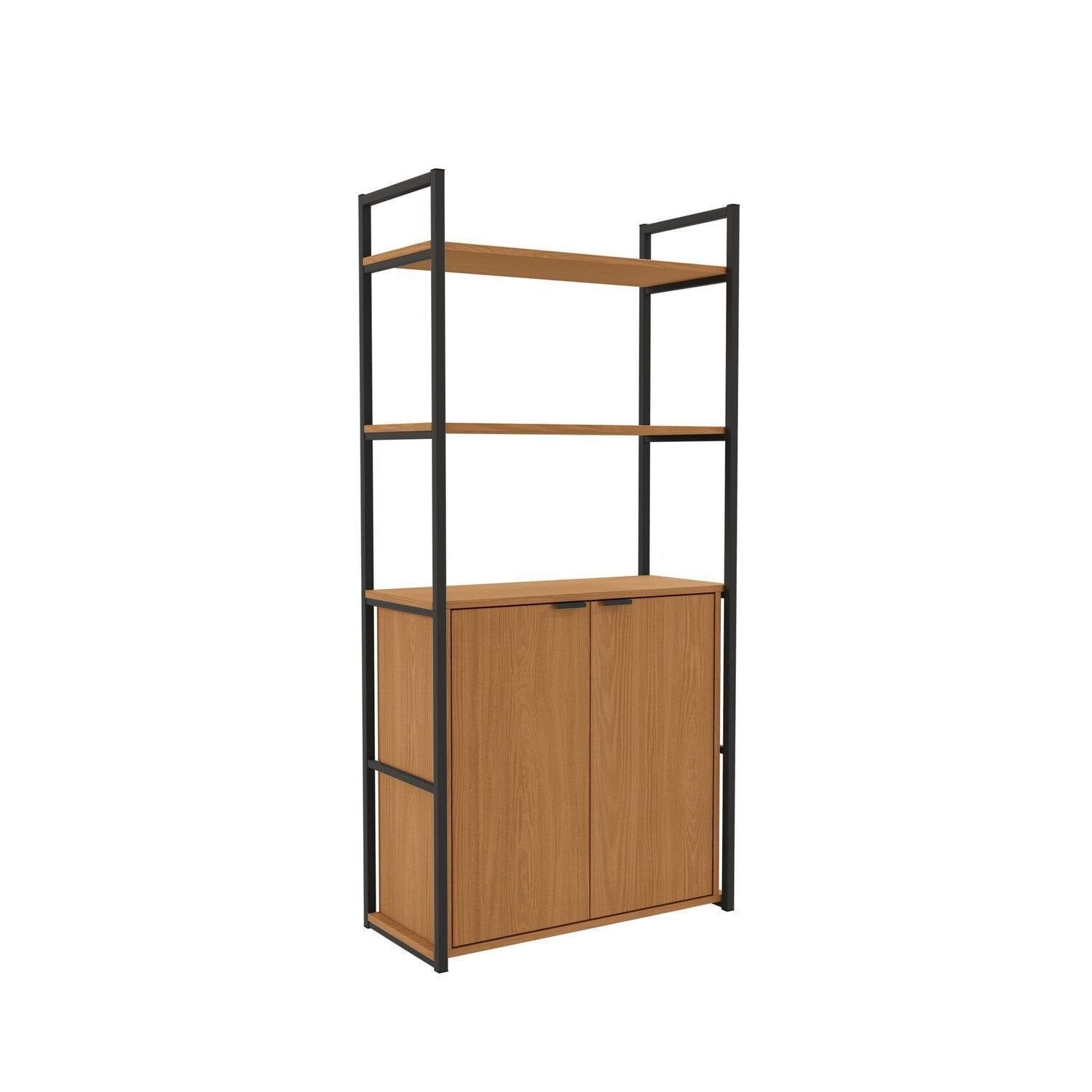 Estante de Livros Industrial em Aço com 2 Portas e 2 Prateleiras 151x72cm Canela/Preto