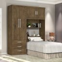 Guarda-Roupa Solteiro 4 Portas 3 Gavetas com Cabeceira e Baú Cancun Yescasa MDP Branco