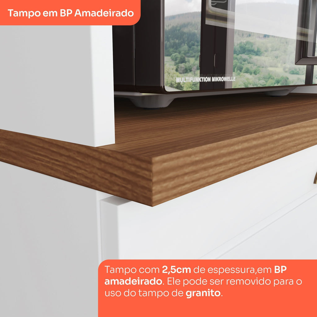 Balcão de Cozinha 2 Portas 80cm com Tampo Emily Espresso Móveis Branco/HP/Nature