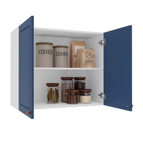 Armário Aéreo 2 Portas 80cm Pérola Yescasa Azul/Branco