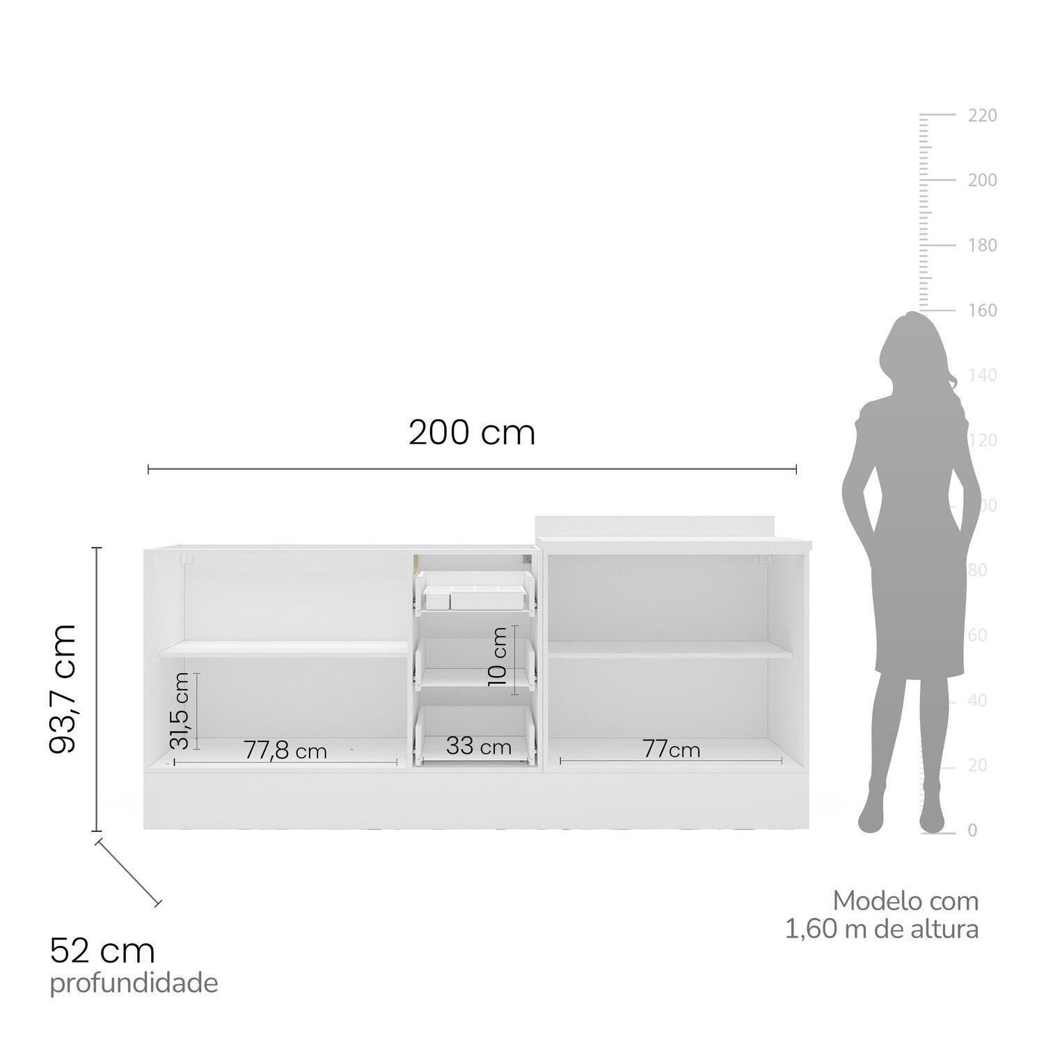 Cozinha Pérola Compacta com Rodapé 2 Peças Balcão 2 Gavetas 3 Portas Yescasa Branco