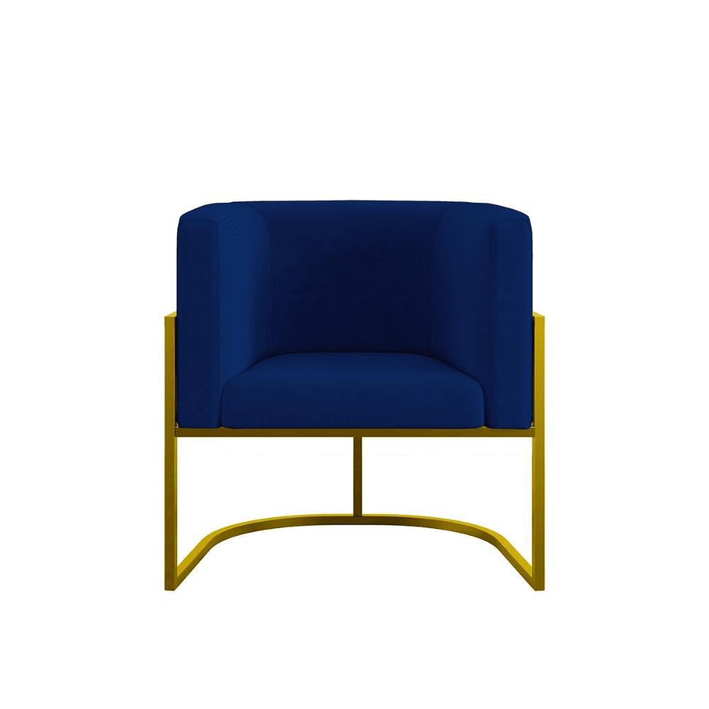 Kit 2 Poltronas e Sofá 2 Lugares para Recepção Balaqui Suede Azul Marinho
