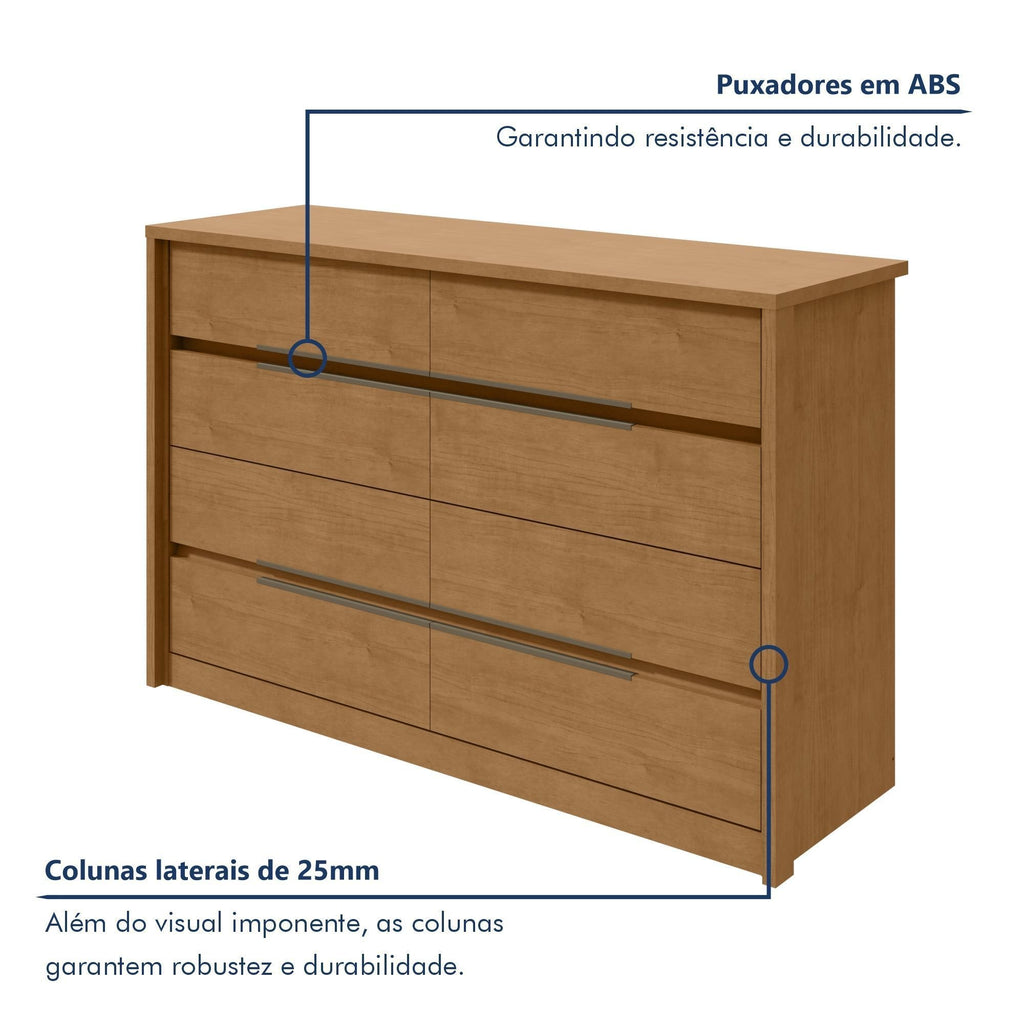 Cômoda para Quarto 8 Gavetas MDF Urban 151cm Espresso Móveis Marrom Amêndoa Clean