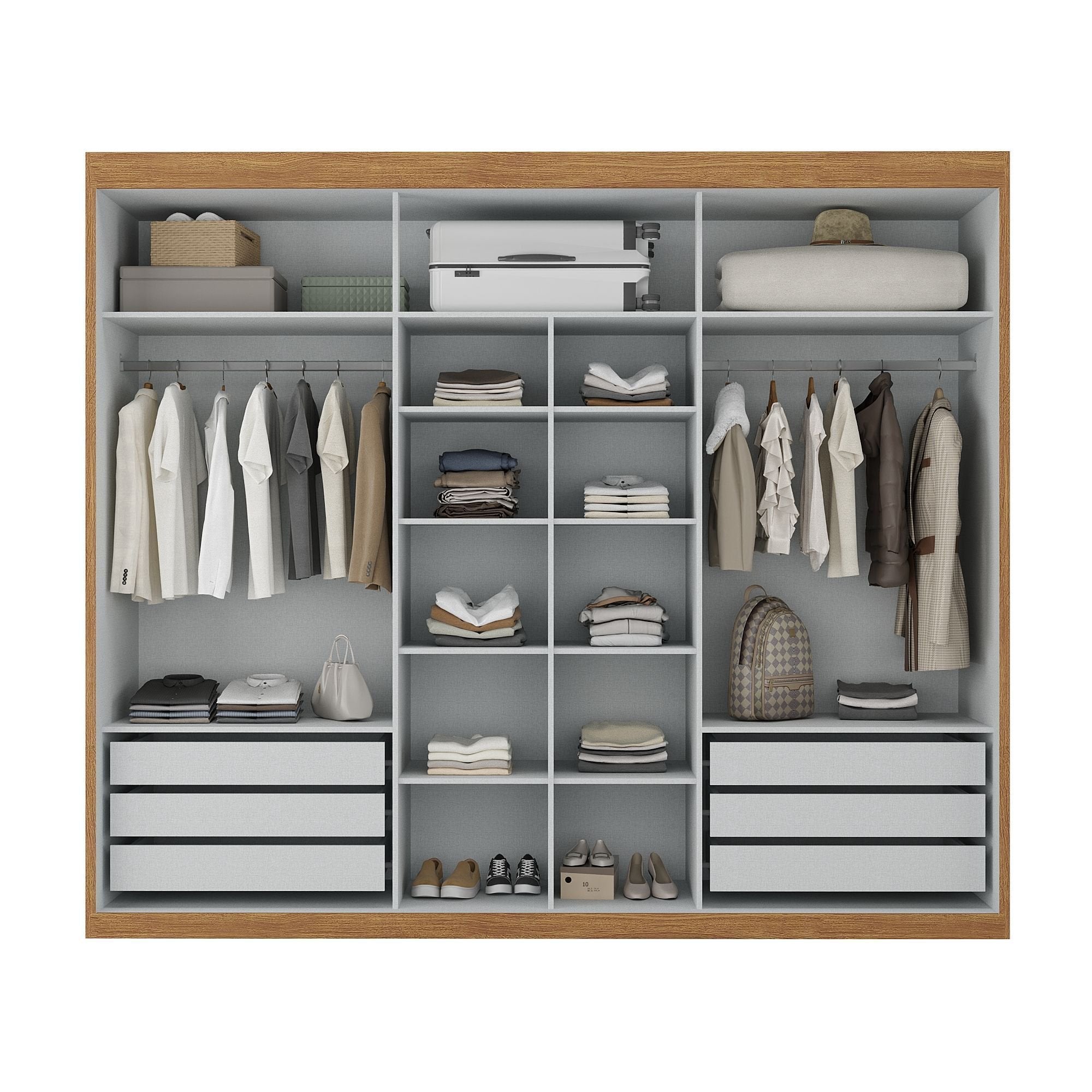 Guarda-Roupa Casal 3 Portas de Correr 6 Gavetas Spazio Yescasa 100% MDF Off White/Cinamomo