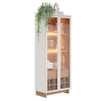 Conjunto Sala de Estar Home Theater Ripado para TV até 82 Polegadas 240cm com LED Cristaleira e Buffet 4 Portas Colibri Marrom Freijó/Off White Matte
